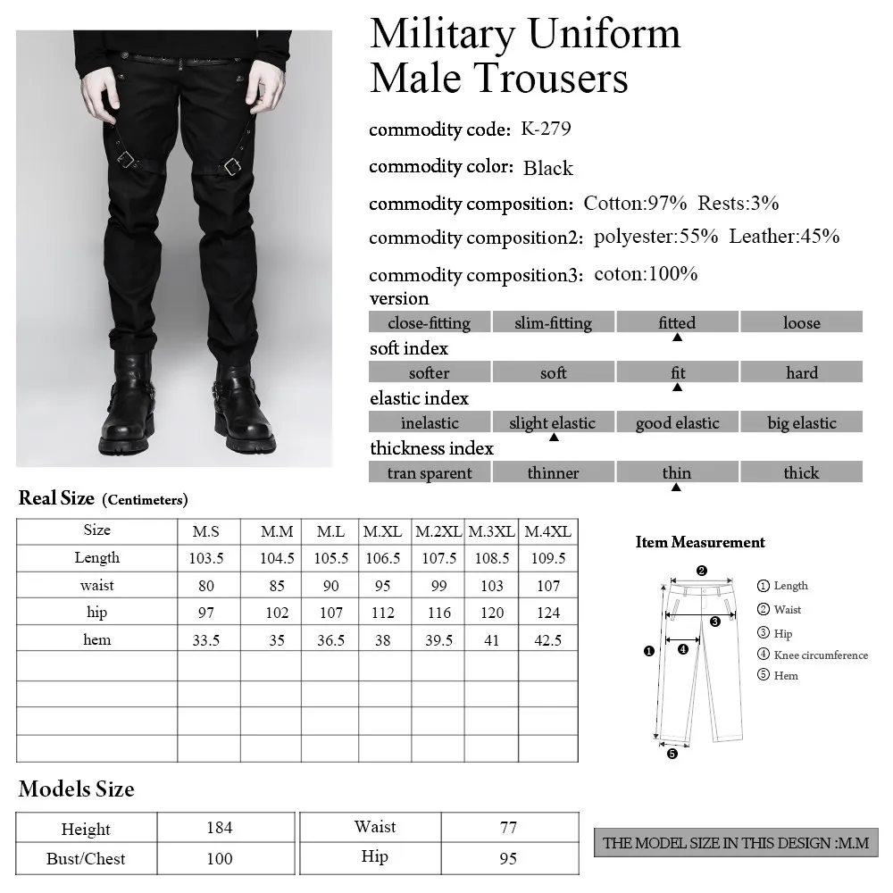Готический стимпанк черный хлопок военная форма мужские брюки Весна Лето рок мужские брюки фитнес плюс размеры XXXXL