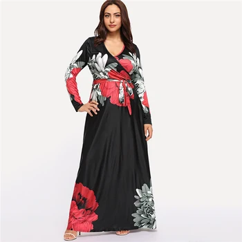 

Paris Girl Plus Size Black Mixed Print Striped Casual Dress Women Spring Fashion Long Sleeve A Line High Waist Maxi Dress