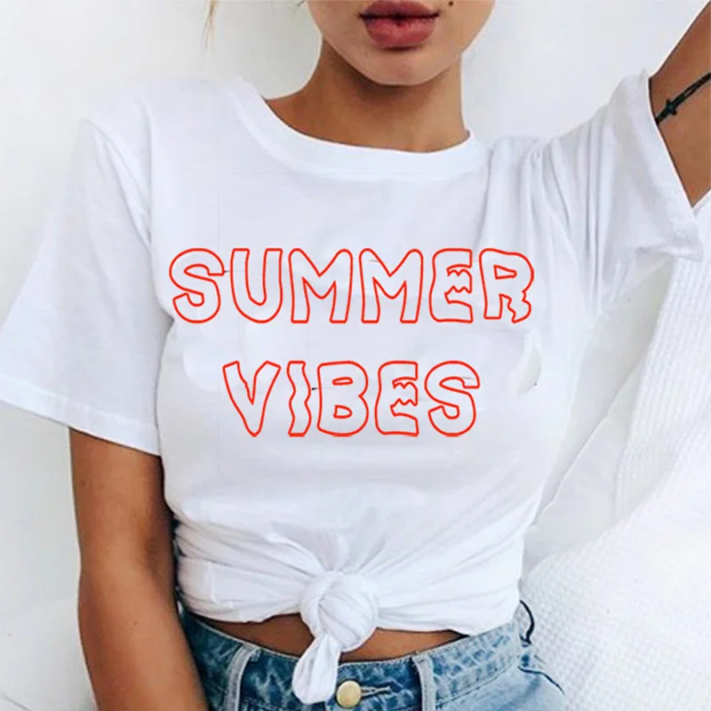 EnjoytheSpirit Women T  Shirt  Summer Vibes T  shirt  Teen Aesthetic  Letter 