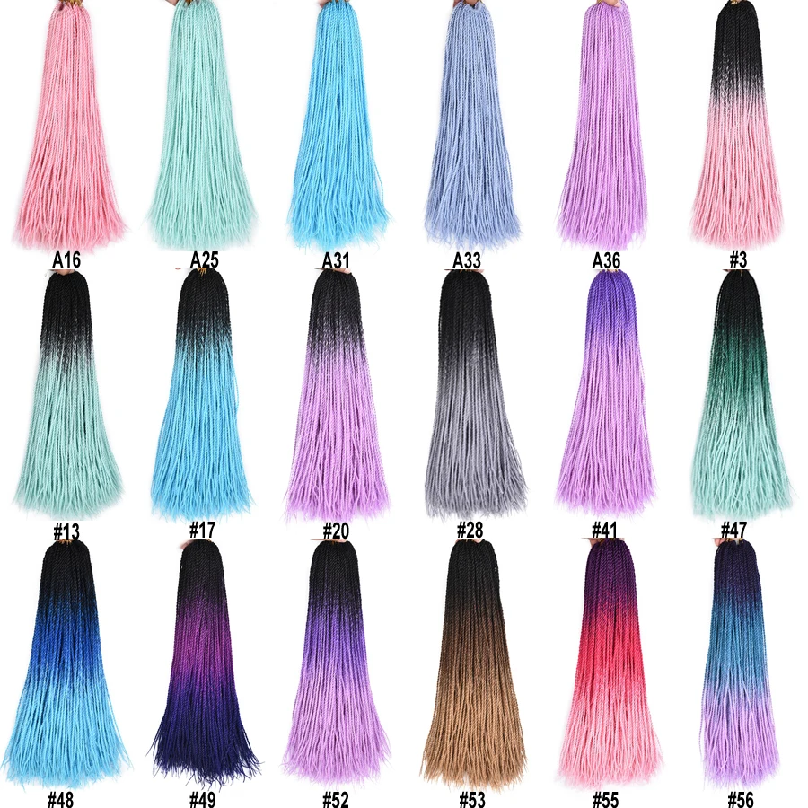 TOMO 24Inch 30Roots Small Crochet Braids Hair Senegalese Twist Ombre Synthetic Colored Braiding Hair Extensions Crochet Hair