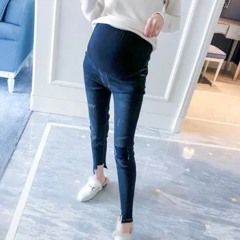 

Pregnant women jeans 2018 spring and autumn new fashion wild trousers wear thin nine pants pants stomach pants