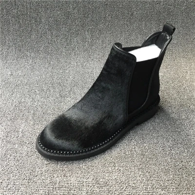 

Leather women's shoes 2018 autumn and winter models horse hair Chelsea boots fashion British flat women's boots