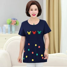 NIFULLAN Летние хлопковые футболки Femme 5XL плюс Размеры мама Топы Носки с рисунком медведя из мультика вышивка короткий рукав Футболка Для женщин Повседневная пуловер