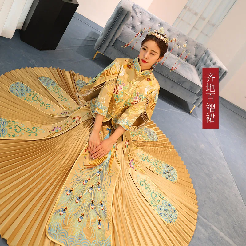 Новое поступление Традиционный китайский свадебное платье вышивка Cheongsam из бисера бусы платья Ретро Халат невесты традиции