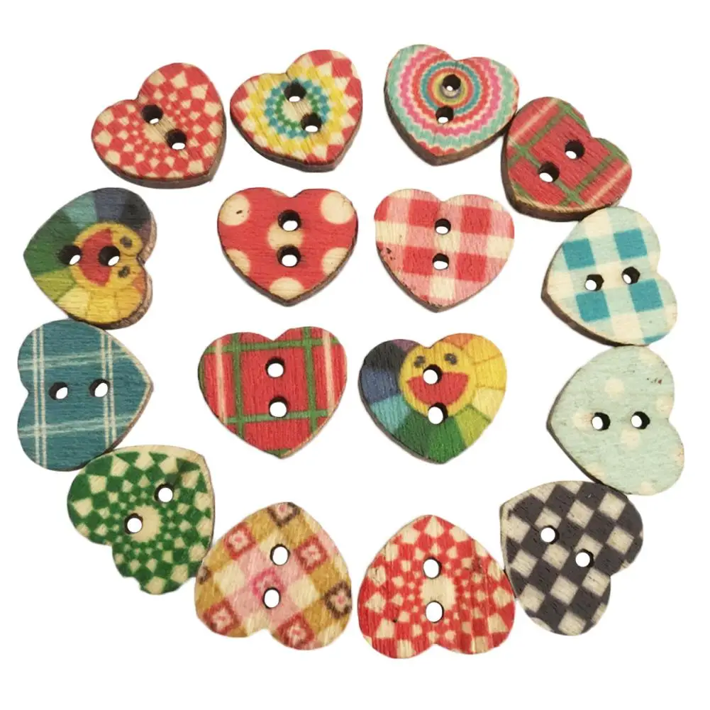 100 шт DIY окрашенные персиковые кнопки сердца милые Мультяшные деревянные персиковые кнопка в форме сердца DIY для детской одежды аксессуары