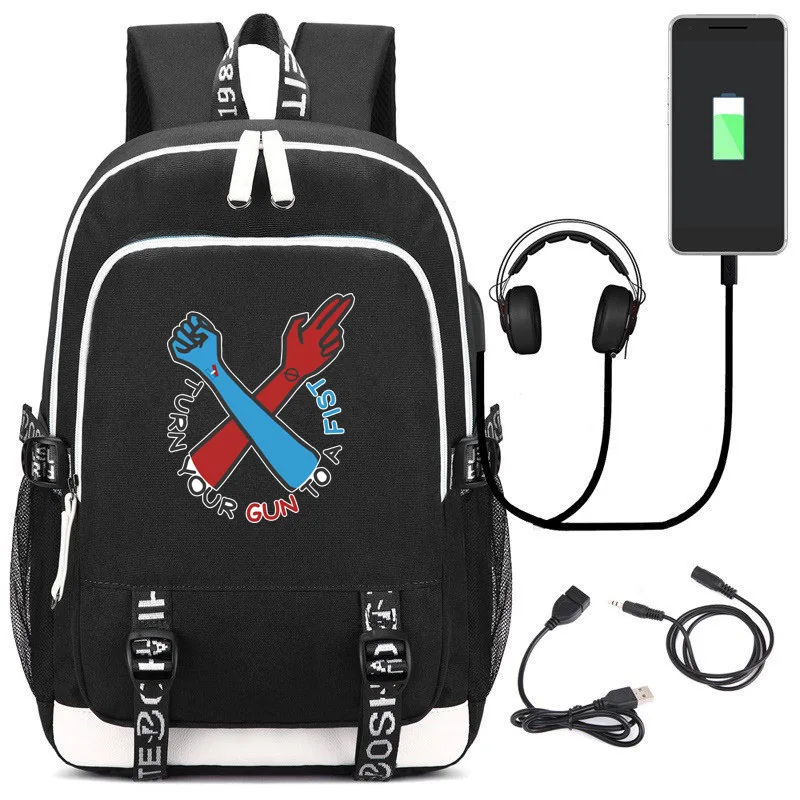 

Twenty One Pilots Nylon Bookbag USB Charging Laptop Backpack Hip-pop Travel Bagpack Canvas School Bags for Teenage Girls Rugzak