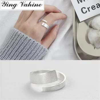 

100% 925 Sterling Silver Jewelry Bright Brushed Irregular Open Rings for Women bague femme