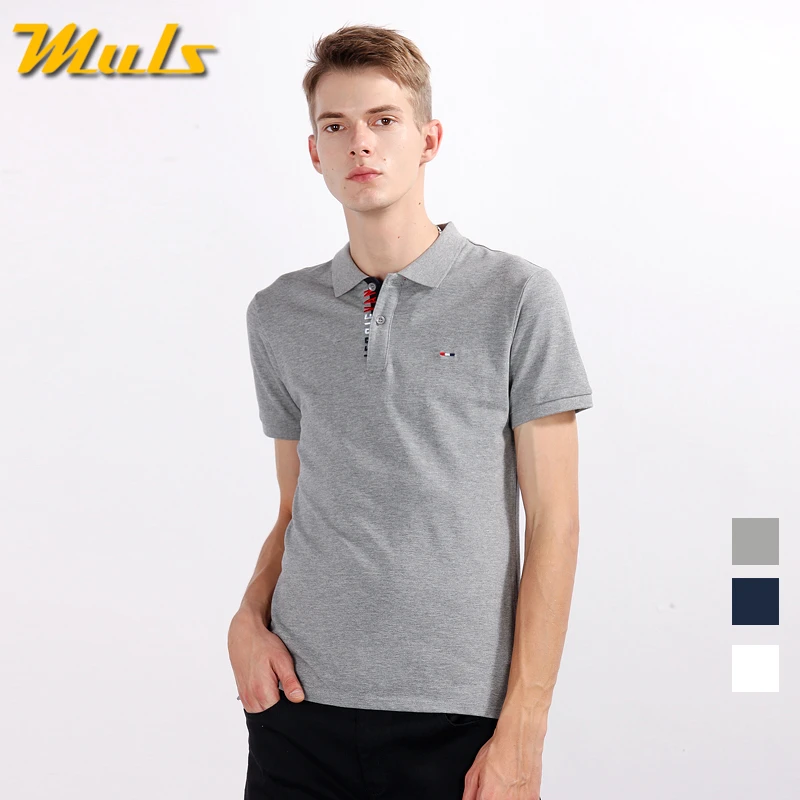 Muls Brand Summer Mens Polo Basic Pattern Cotton Spandex Short Male