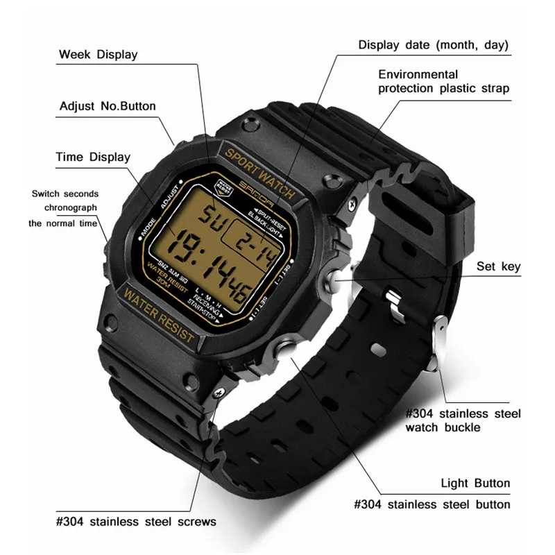 1 PC Military Waterproof Men's LCD Digital Stopwatch Date Rubber Sport Wrist Watch