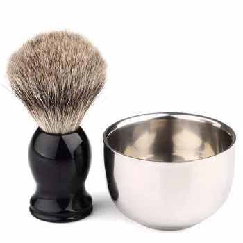 

Best Badger Bristle Hair Shaving Brush + Metal Bowl Mug Barber Tool Set