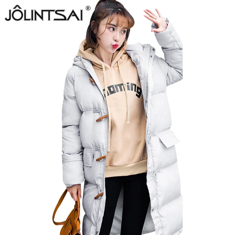 JOLINTSAI 2017 New Women Wadded Jackets Long Parka Horn