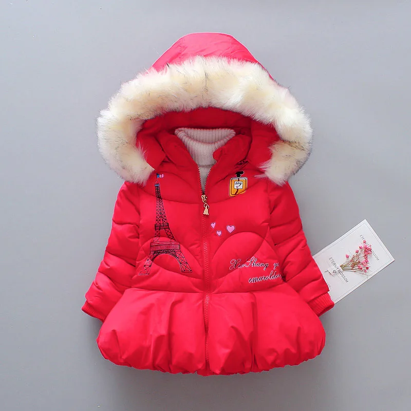 Girls Winter Thicken Clothing Baby Girls Winter Coat Stand Collar with Hooded Carton Pattern Outwear Down Jacket Coat for 2-5Y cute stand collar see through parrots pattern tankini set for women