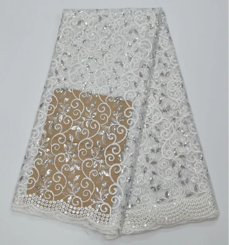 

2019 high quality sequence French Nigerian sequins net African tulle mesh sequence lace fabric for dress 5yards/lot Golden white