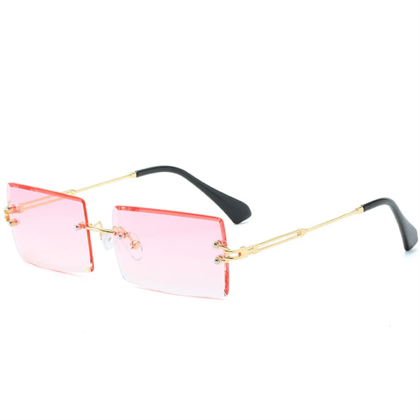 Маленькие солнцезащитные очки без оправы, Женские винтажные Летние Стильные градиентные солнцезащитные очки, женские прямоугольные солнцезащитные очки, Оттенки UV400 - Цвет линз: Розовый