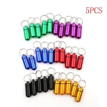

5PCS Small Pill Tablet Medicine Storage Box Bottle Container Keychain Waterproof Aluminum Pill Box 6 Colors
