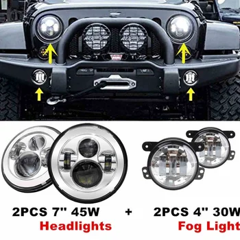 

Chrome 7" Inch Round Motor LED Headlights Lamp Projection 4" Fog Lights Driving Lamp for Jeep Wrangler Jk Headlamp 2007~2016