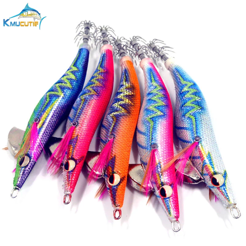 

3.5# luminous squid hook Japan cloth noise squid jigs wood shrimp exported to Asia new design jigging fishing lures
