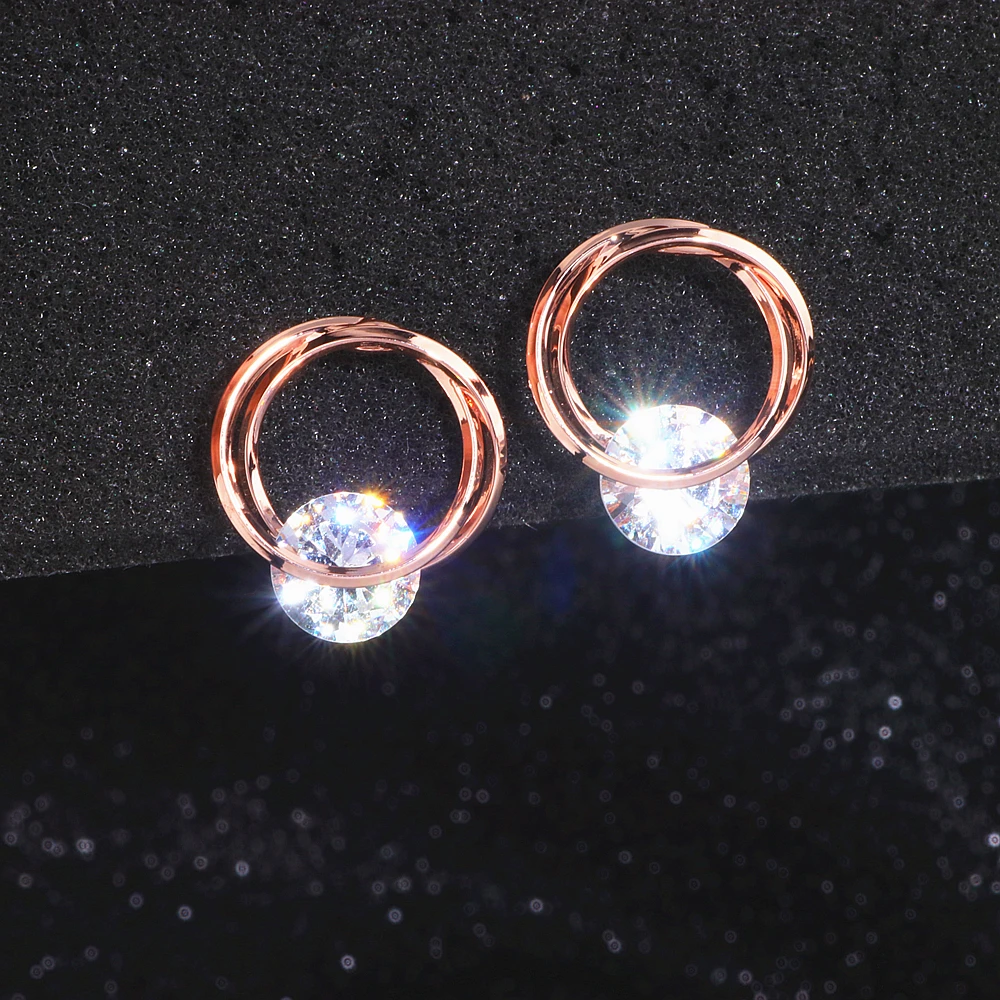 

Newest Trendy Korean Style Circle Zirconia Stud Earrings Luxury Gold Silver Color Crystal Earrings For Women Weddings Party Jewe