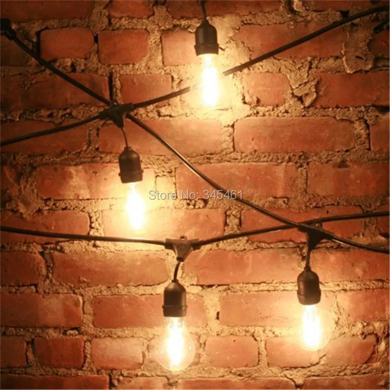 Sale 48Ft(14.8M) Outdoor Vintage String Light with15 Incandescent 5W E27 Clear Bulbs Black plug-in Cord Festive Light String