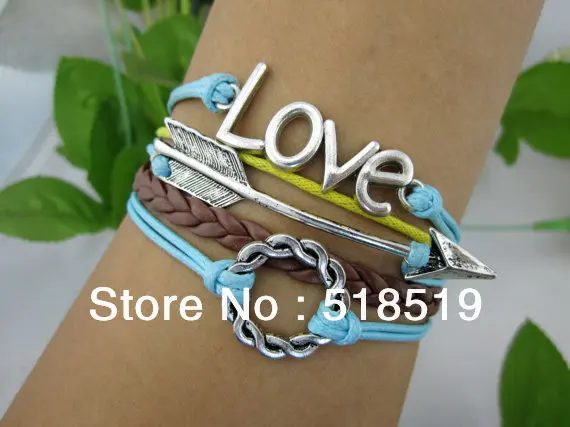 Free Shipping!6pcs/lot!2013 Summer Antique Silver Letter LOVE Arrow circle Charm Bracelet Personalized Friendship Jewelry O-623 | Украшения