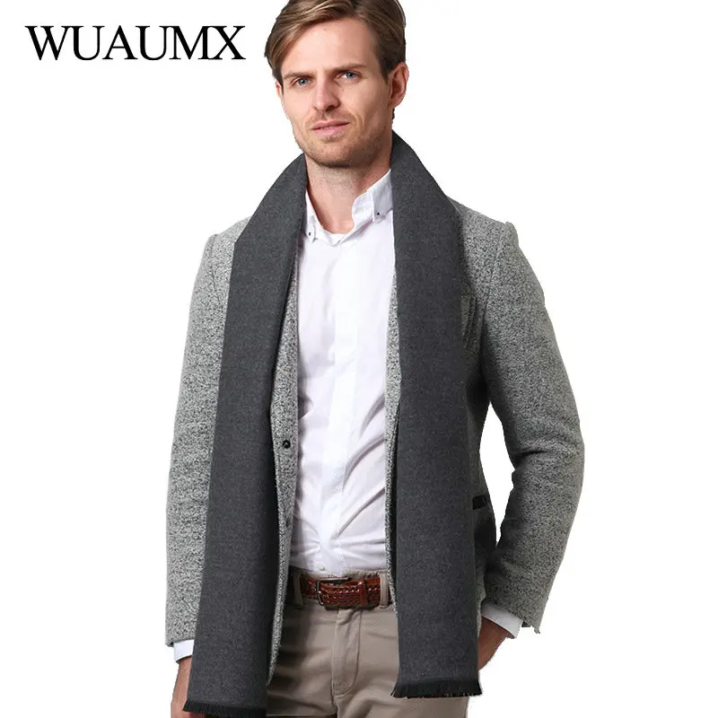 

Wuaumx Winter Scarf Men Casual Solid Scarves Male Imitation Cashmere Warm Scarf Shawls Neckerchief Muffler With Tassel foulard