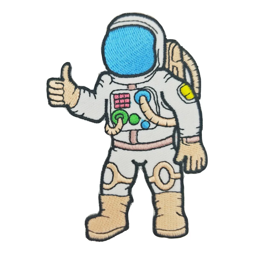 T170404 (1)Custom New style Cartoon embroidery design Astronaut cosmonaut spaceman retro embroidered applique iron on patch 