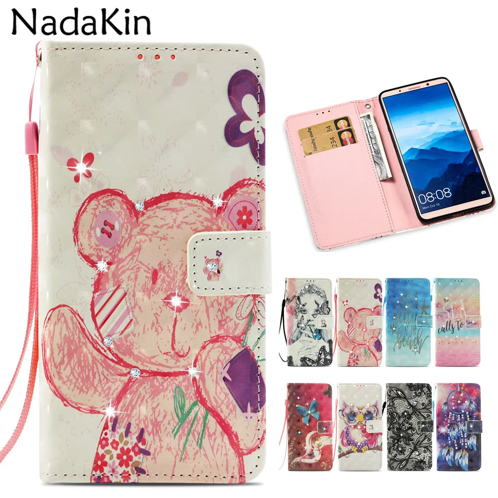 

Rhinestone Flip Book Leather Case for Huawei Mate 10 Lite Pro Honor 9i Nova 2i Cover Card Money Slots Holder Magnetic Clasp