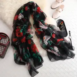 RUNMEIFA 2019 Новая мода весна Шелковый сплошной шарф для женщин с принтом розы длинные мягкие обертывания и шали пляж Хиджаб Женский