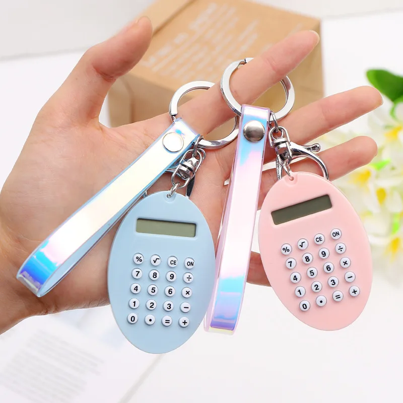 

Creative Gift Jewelry Plastic Casing Digits Electronic Mini Cookies Calculator Keychain Student Stationery PU Leather Keyring