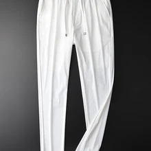Minglu летние мужские брюки Роскошные шелковистые крутые мужские повседневные брюки с эластичной талией размера плюс 3XL 4XL модные шелковые белые мужские брюки