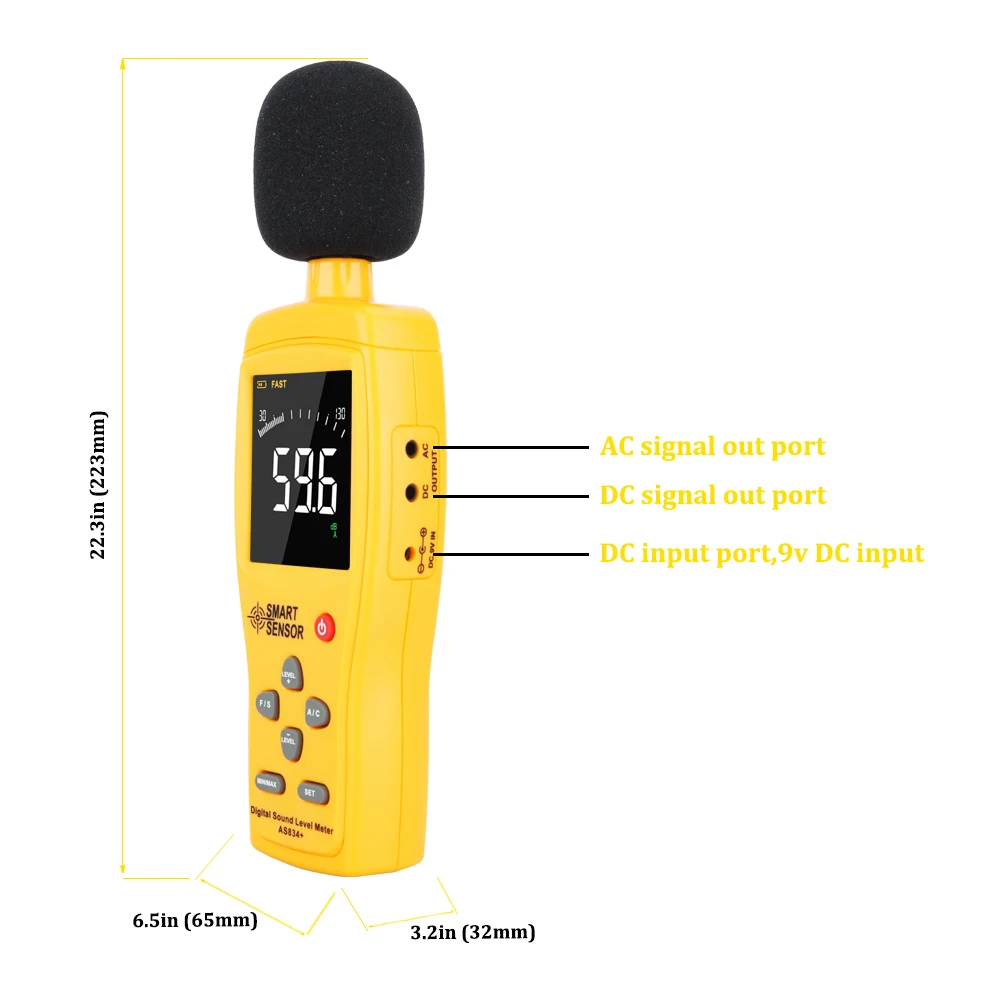 Цифровой измеритель уровня шума и звука децибел детектор тестер уровня давления цветной ЖК-дисплей 30~ 130 dBA/35~ 130dBC дБ метр AS834