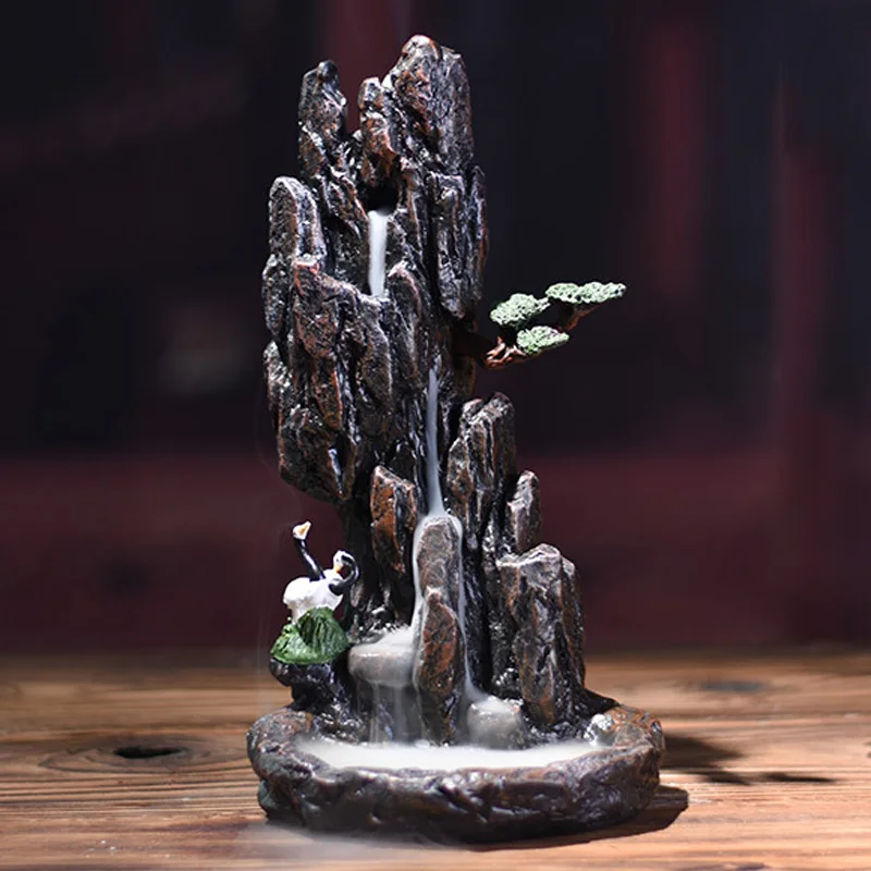 

Resin Incense Burner Mountain Shape Smoke Waterfall Backflow Incense Burners Censer Holder Decoration