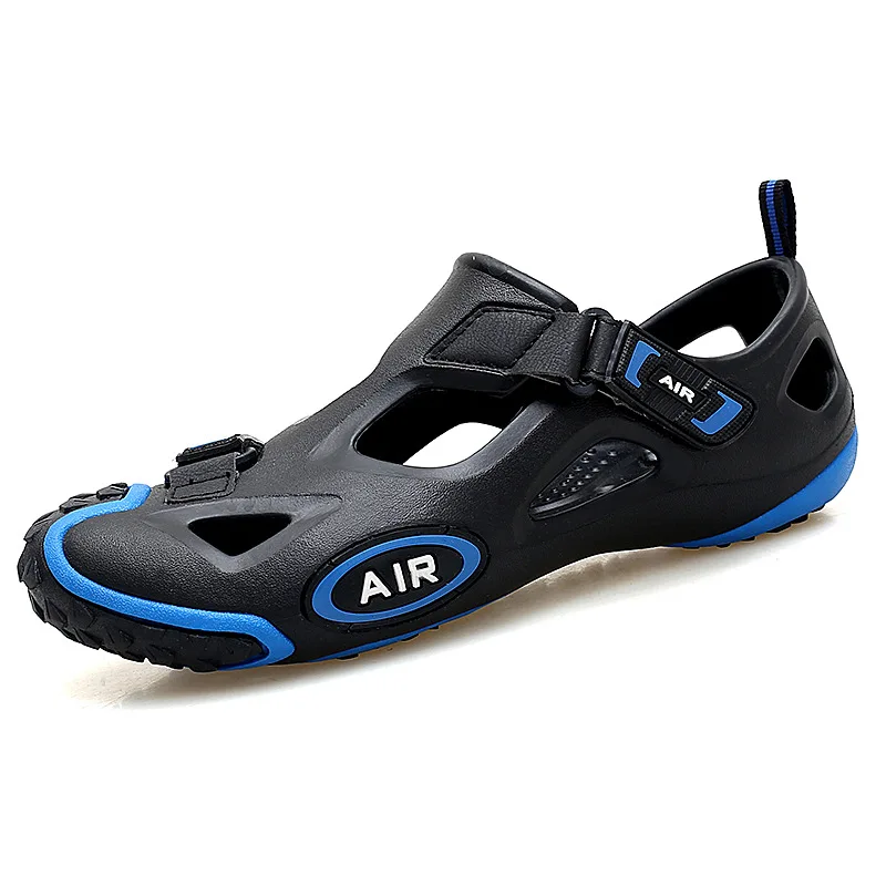 Г. Новая пара летних дышащих туфель с отверстиями модные трендовые Нескользящие мужские сандалии Женская пляжная обувь для путешествий для мужчин и женщин - Цвет: Black blue