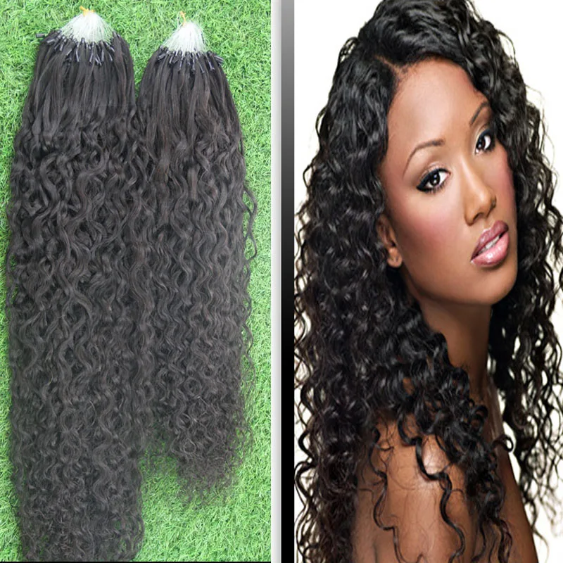 Mongolian Kinky Curly Apply Natural Hair Micro Link Hair Extensions
