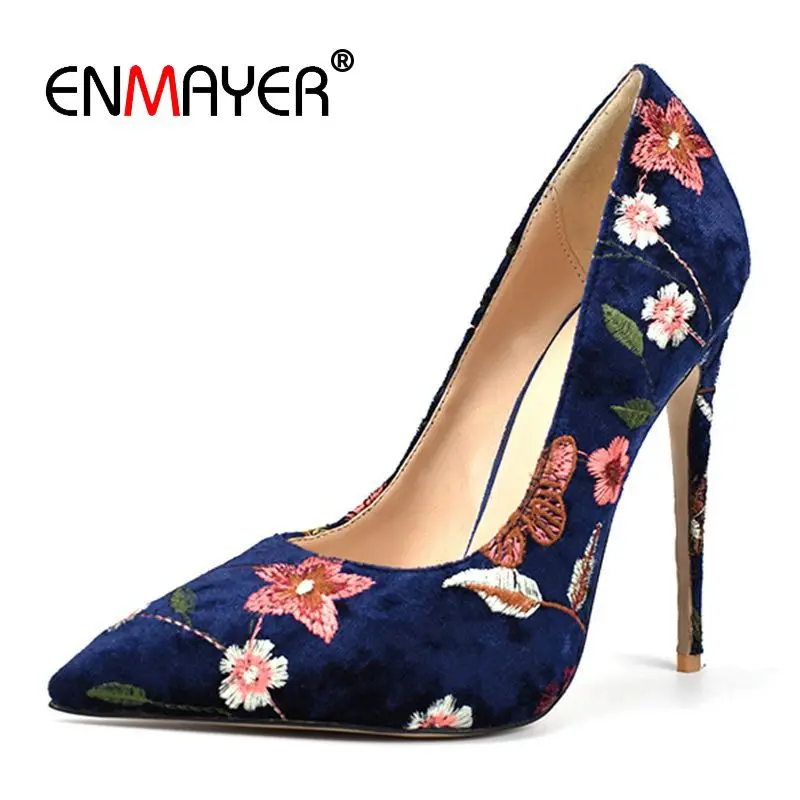 

ENMAYER Basic Super High Shoes Woman Flock Pointed Toe Casual Women Shoes High Heel Spring and Autumn Size 34-42 LY1309