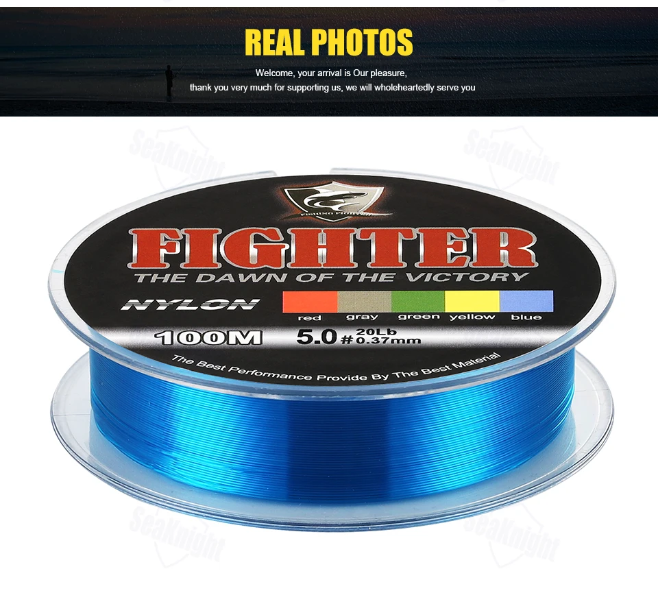 SeaKnight Fighter Nylon Fishing Line 100M Super Strong 2-35LB Monofilament Line Material Saltwater Fishing