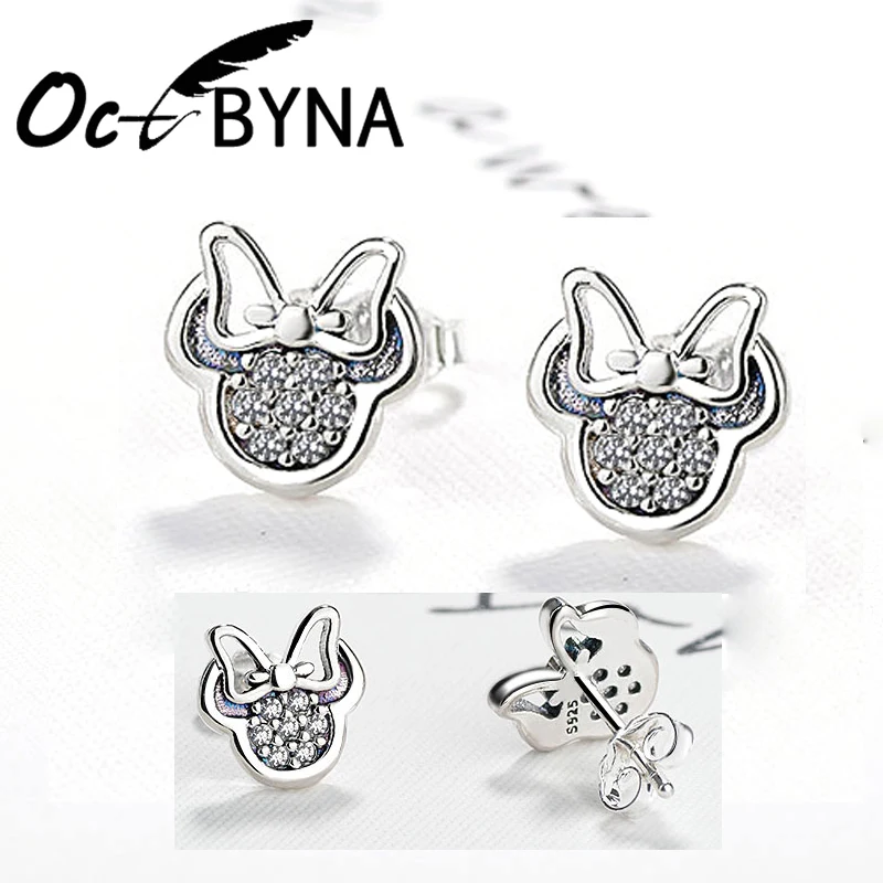 

Fashion Silver Cartoon Minnie Bow-knot Stud Earrings For Women Cubic Zirconia Earring Engagement Jewelry Dropshipping