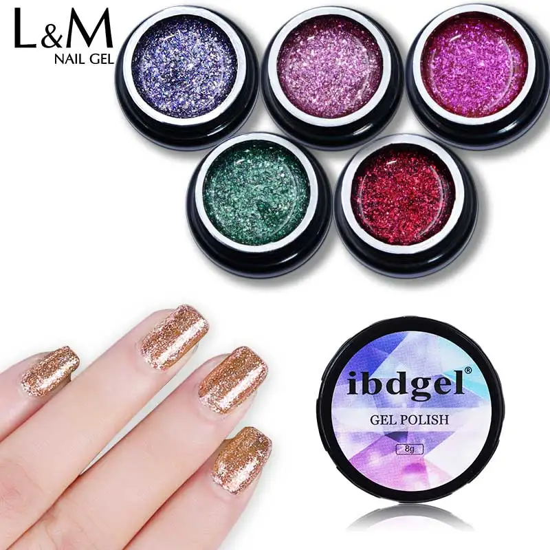 ibdgel 6pcs 8g/jar Bling Platinum Nail Gel Polish Soak Off UV LED Gel Glitter Nail Polish 18