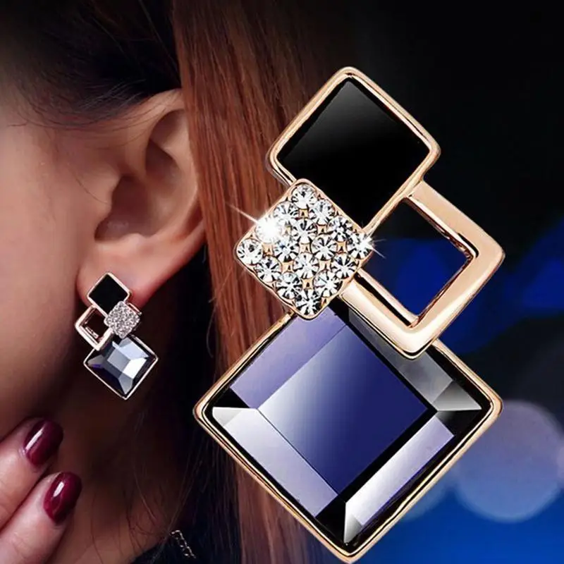 

New Fashion Jewelry Rhombus Crystal Earrings Women Vintage Dangler stud earrings women earrings