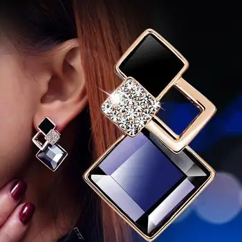 

New Fashion Jewelry Rhombus Crystal Earrings Women Vintage Dangler stud earrings women earrings