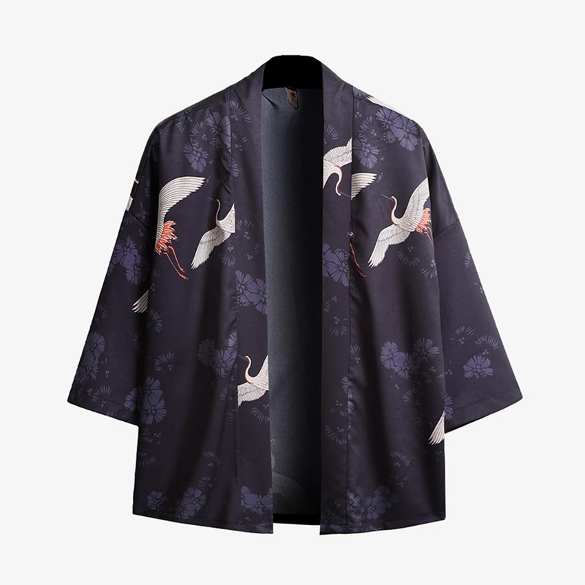 Кимоно халат хаори японский Азиатский китайский одежда для мужчин унисекс журавль юката Ретро вечерние размера плюс Танга свободные Япония Мода