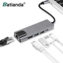 USB C концентратор HDMI к Gigabit Ethernet Rj45 Lan адаптер для Macbook Pro 13 15 16 Air 13,3 Thunderbolt 3 USB-C порт зарядного устройства