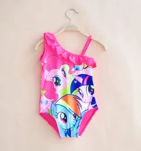 2016 My Little skirt swimsuit girls kids swim suit one Shoulder new models Pony with Briefs Bottom, Pink, Juniors Girl Size