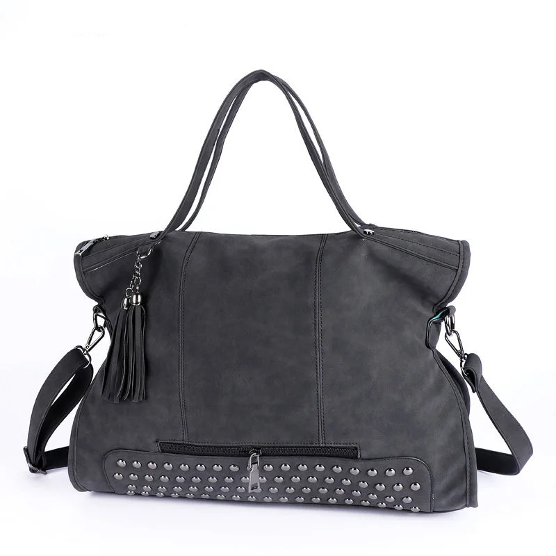 Edgy Rivets Trendy Fringes Tote Bag Ladies Casual Portable Bag Women Shoulder Bag Large Capacity Fashion