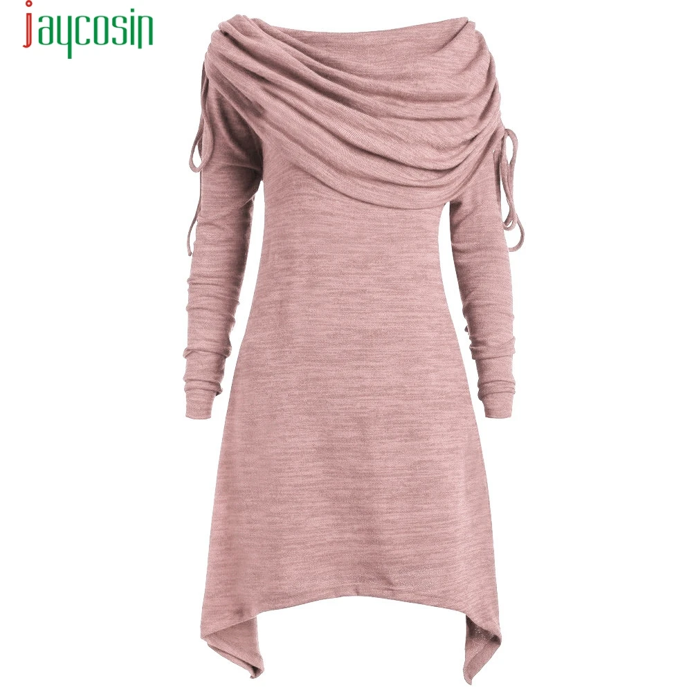 JAYCOSIN/розовые Модные женские Однотонные блузки с рюшами, длинный воротник, туника, топы, женская одежда большого размера 5XL OC0809