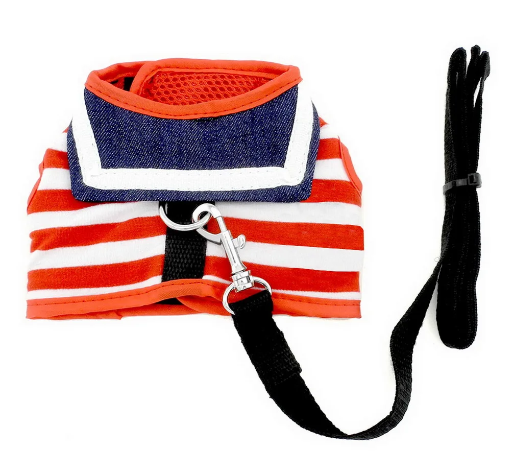 2017 Dogs Cats Striped Sailor Vest Harness Leash Set Mesh Padded Lead