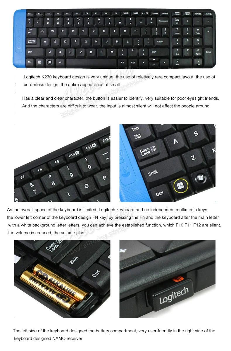 Беспроводная клавиатура logitech K230 2,4G мини-клавиатура с приемником Unifying