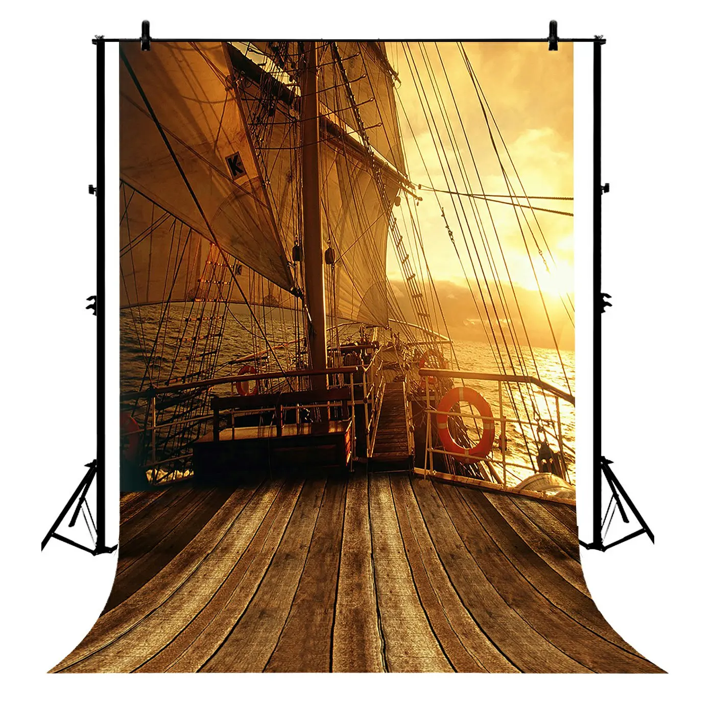 

5x7ft Ancient Sailing Boat Sea Over Deck View Ship Polyester Photo Background Portrait Backdrop