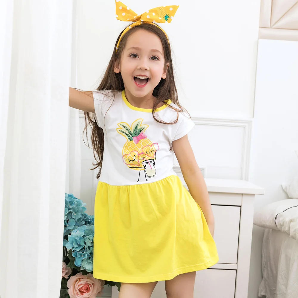 CN RUBR Cartoon Pineapple Printed Girls Dress Summer Casual Princess