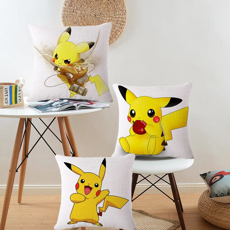House Decorative Cushion Cover Pokemon Cute Pikachu Cotton Linen Square